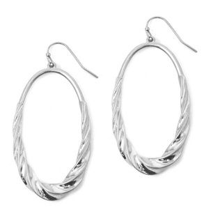 Womens Silver Twist Oval Hoop Earrings Jewelry Brand New
